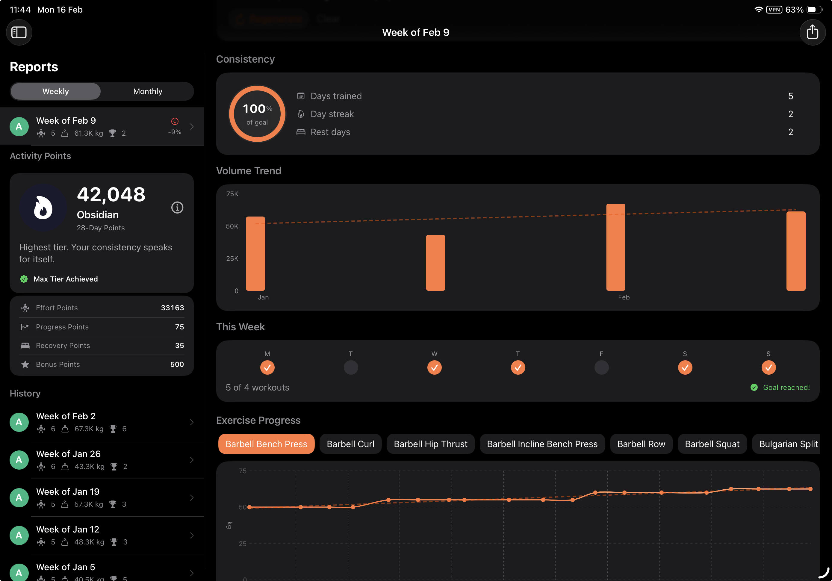 FoxFit reports view on iPad